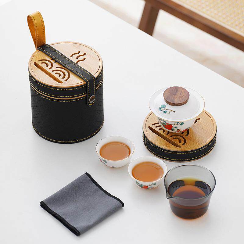 羊脂玉瓷旅行茶具小套装一壶二杯便携包功夫盖碗玻璃公杯加印logo