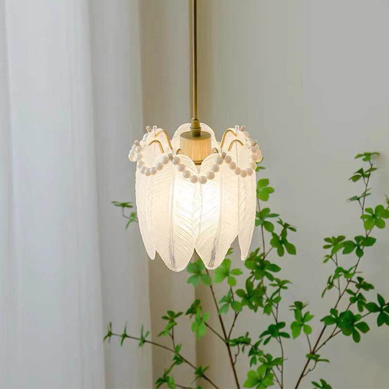 法式主卧室床头小吊灯现代简约玄关灯复古单头吊线珍珠羽毛轻奢灯
