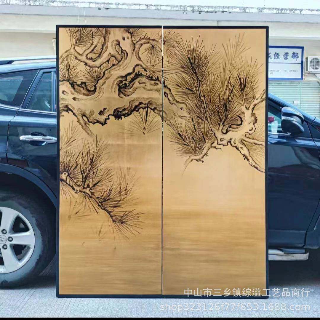 手绘松树古老苍松客厅办公室摄影工作室背景装饰隔断折屏金箔屏风,鲜花速递/花卉仿真/绿植园艺,割草机/草坪机,淘宝优惠券,粉丝福利购,淘宝优惠卷