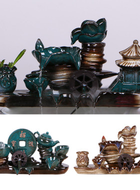 室瓷环动循自流水喷泉陶内养鱼盆鱼缸增氧过滤器瀑布装饰造景摆件