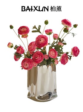 花瓶摆件客厅插花创意风花艺红色干花轻奢风鲜花假花套装