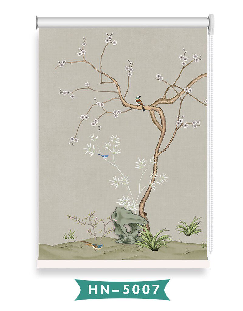 卷帘双面环保打印清拉花鸟图画上卷新珠电动遥控窗户遮光下帘窗帘