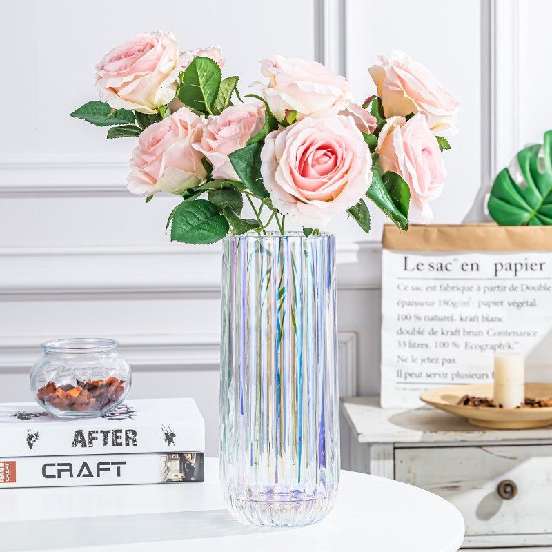 七彩花瓶摆件竖条玻璃客厅雪花透明插花干花富贵竹餐桌装饰品,家居饰品,花瓶,淘宝优惠券,粉丝福利购,淘宝优惠卷
