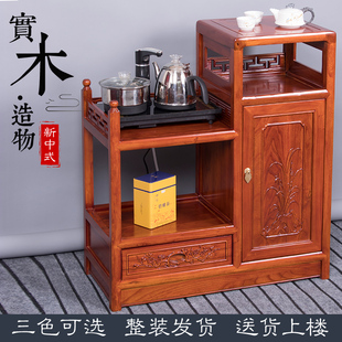 仿古新中式实木茶水柜客厅沙发茶桌边柜储物柜高低柜花架小柜子