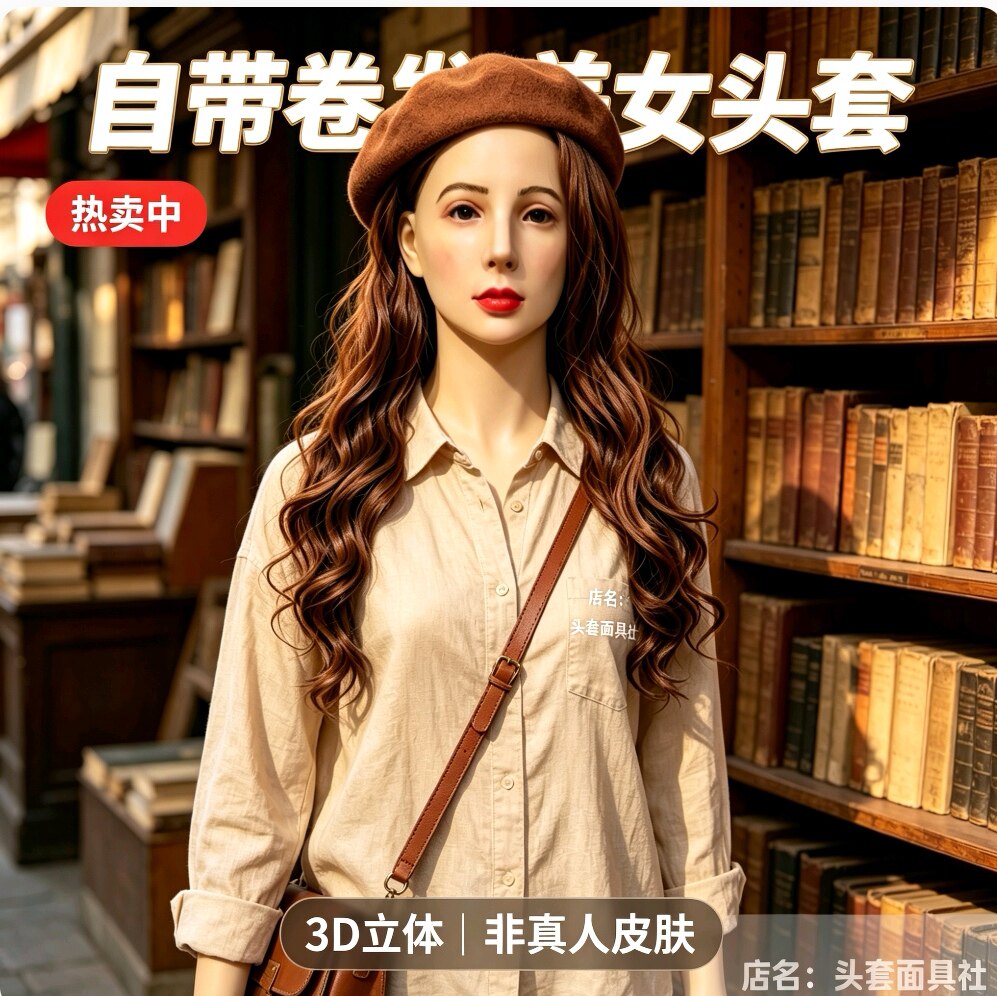 3D全脸仿真头套女可戴假发假人头套全包式变装面具直播网红爆款
