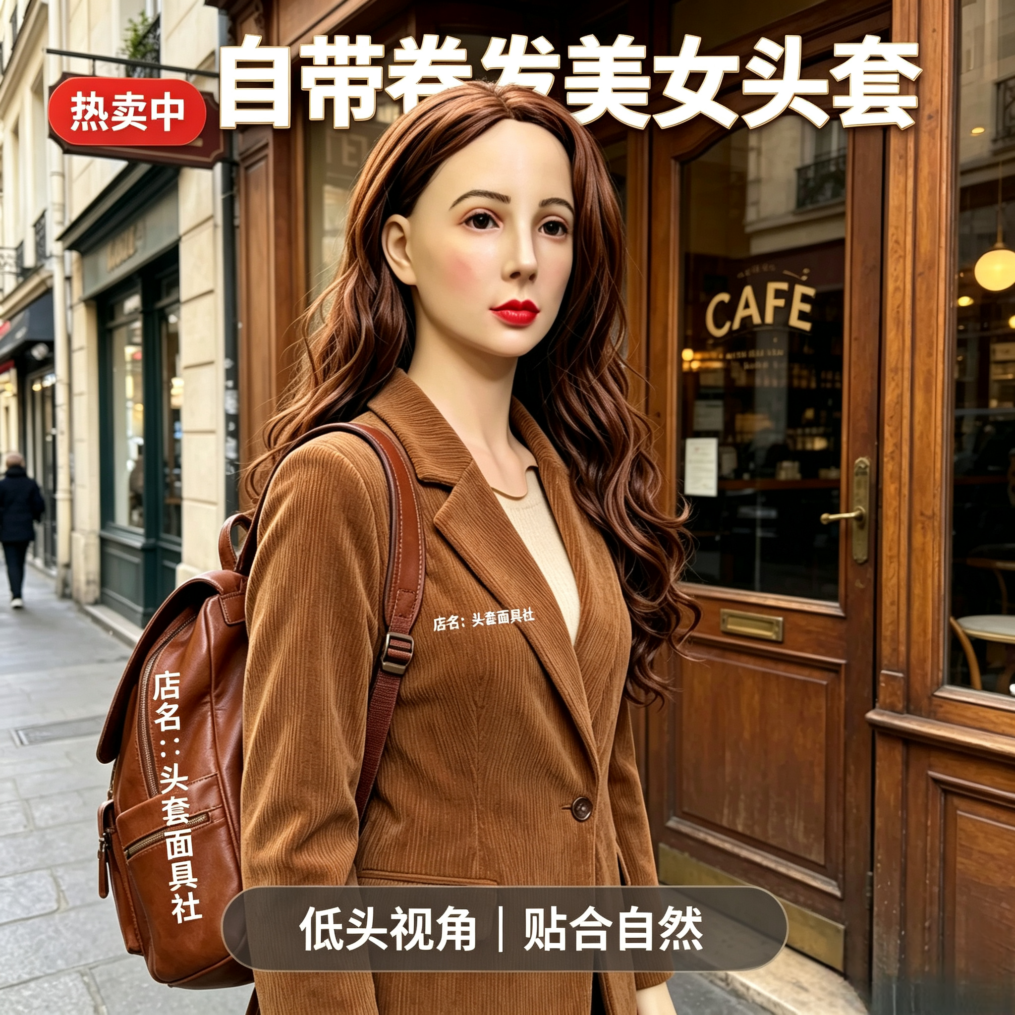不用化妆!自带妆容头发美女头套仿真乳胶面具男变女反串神器COS