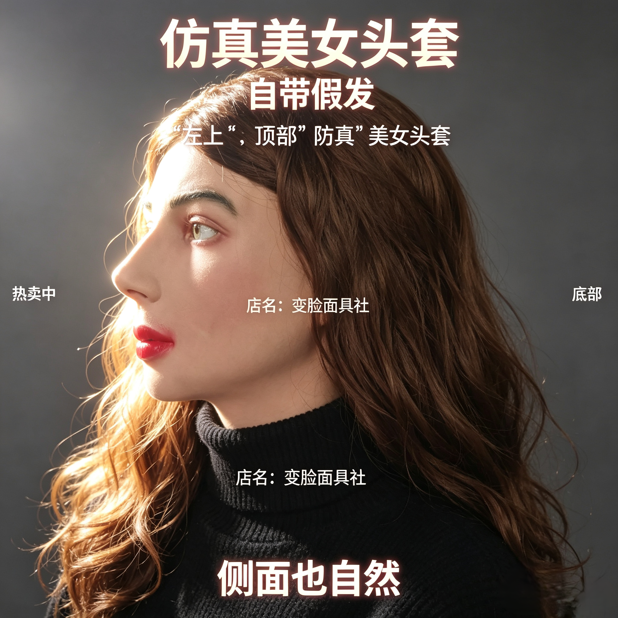 变装神器美女头套自带假发仿真人脸面具反串派对COS乳胶