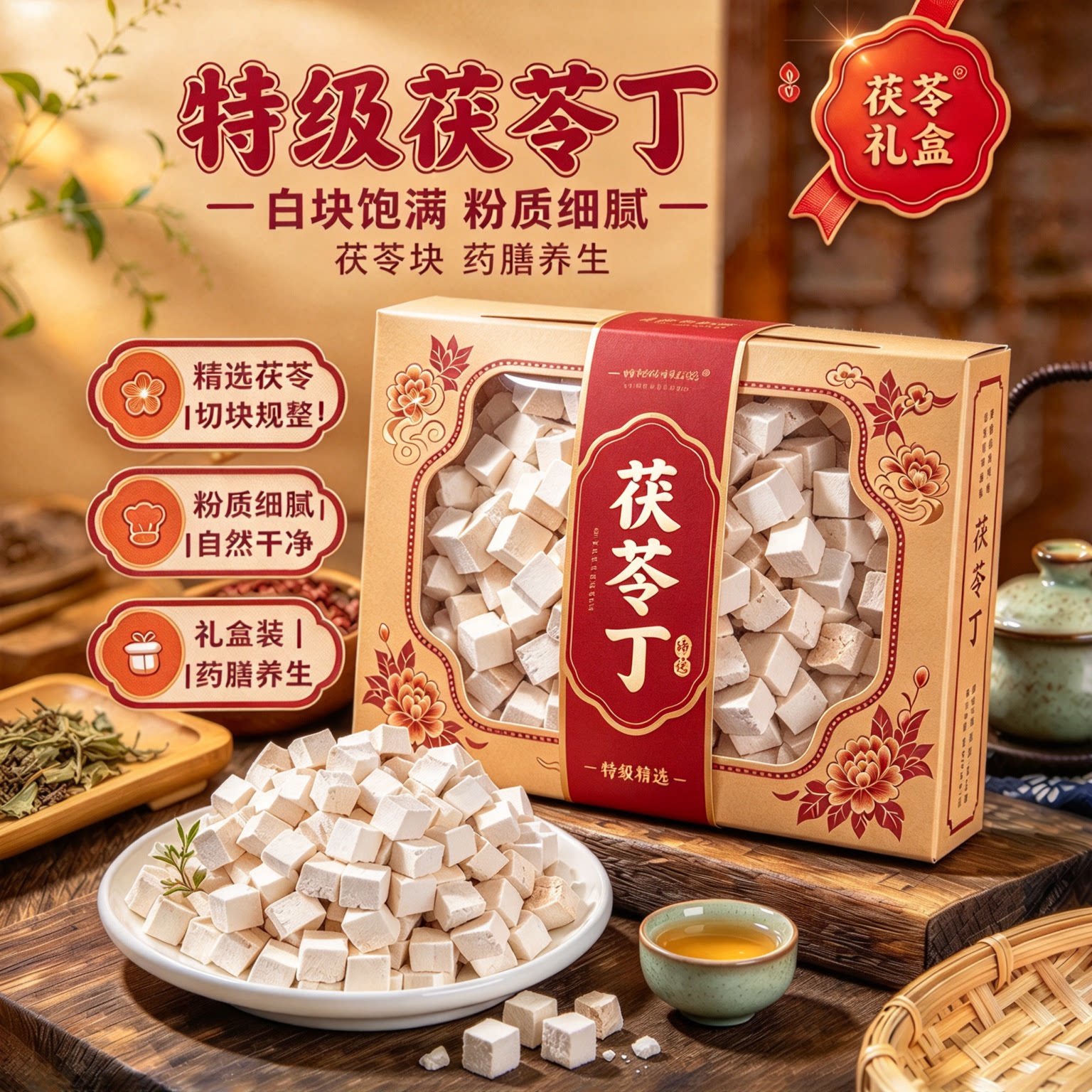 云南白茯苓丁500g正品中药材