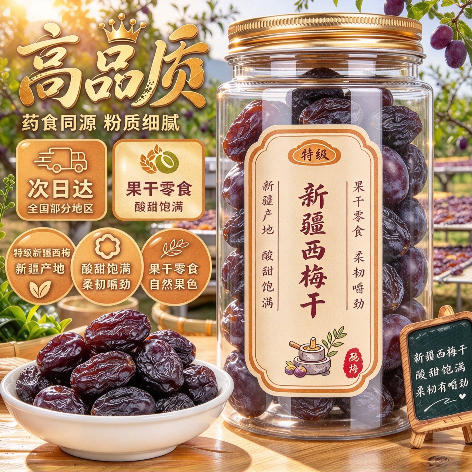 西梅干新疆喀什特产孕妇休闲零食无添加糖大颗粒果干官方旗舰店