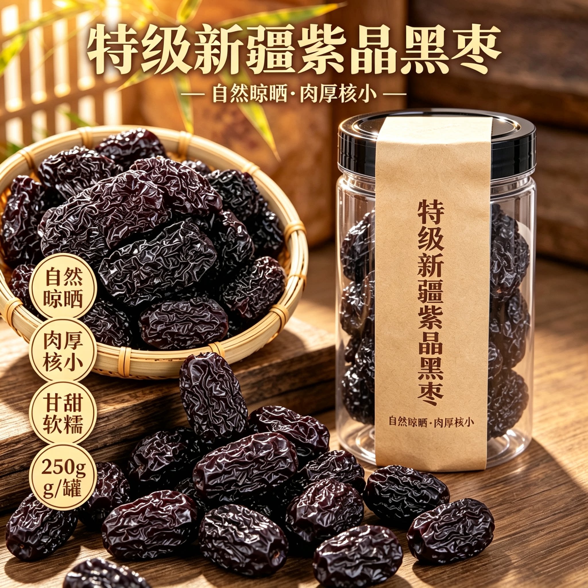 正宗新疆野生特级紫晶黑枣即食