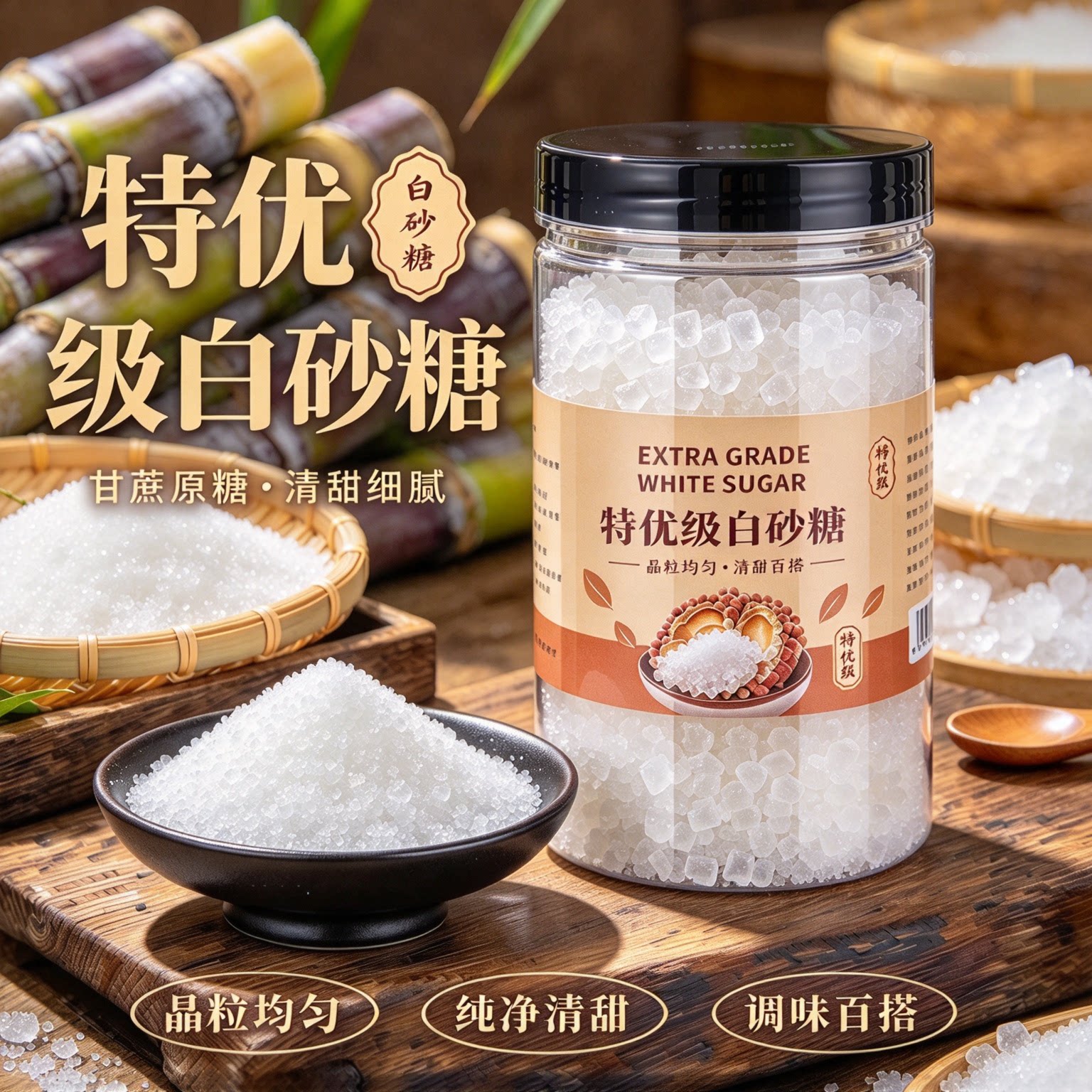 云南甘蔗白砂糖罐装烘焙商用