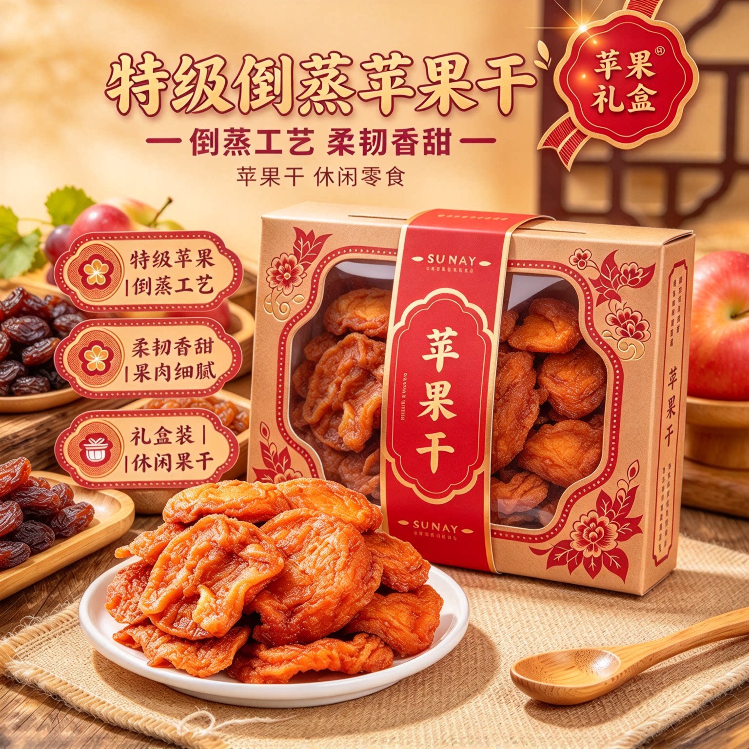 烟台厚切红富士无糖苹果干