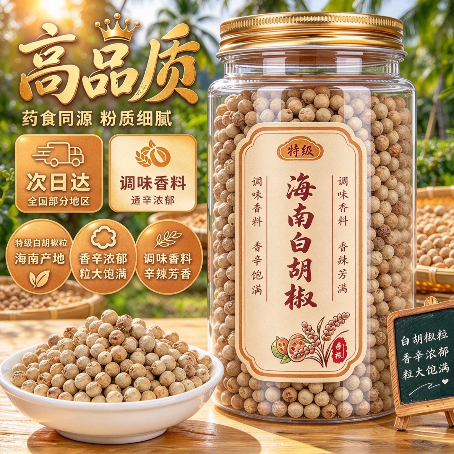 白胡椒粒海南特产农家白胡椒籽颗粒家用煲汤香料调味料去腥调味品