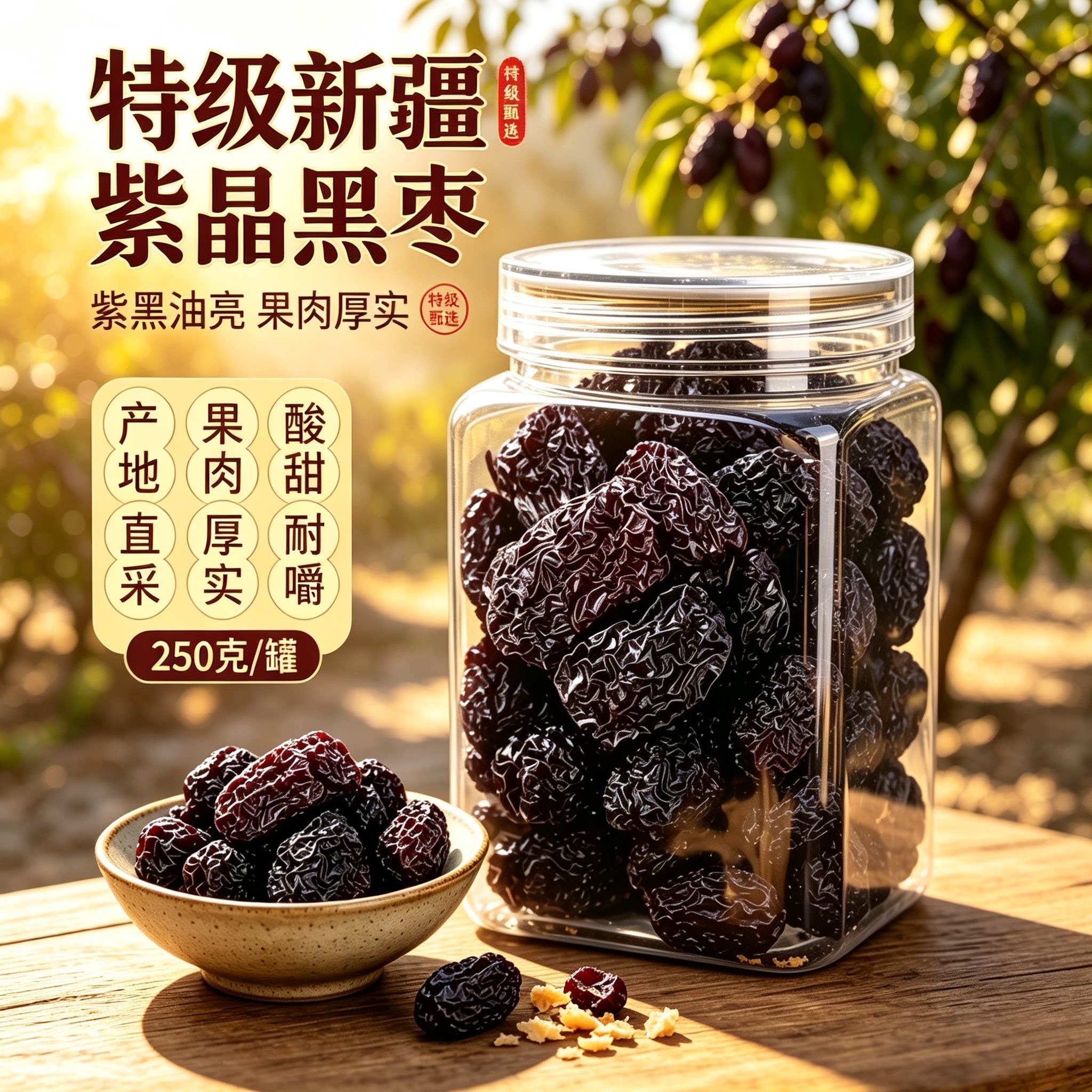 正宗新疆野生特级紫晶黑枣即食
