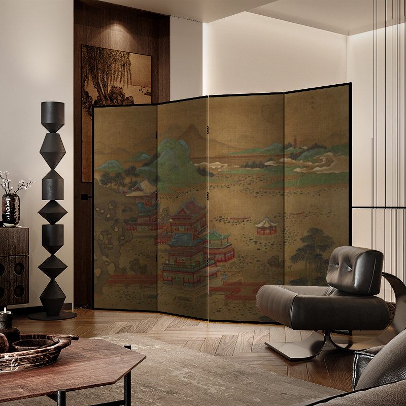 中式古典阁楼屏风隔断入户玄关办公室茶室背景墙折叠客厅卧室折屏
