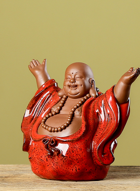 招财笑佛陶瓷摆件 客厅家居玄关博古架装饰品