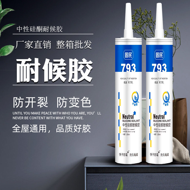 玻璃胶793中性硅酮耐候胶卫生间防霉防水密封黑色瓷白透明整箱