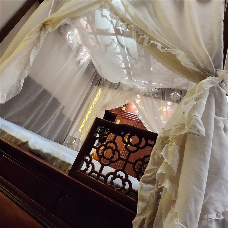 2024新款亚麻蚊帐支带老式床幔床纹通用落地加粗木帘绑架遮光挡风