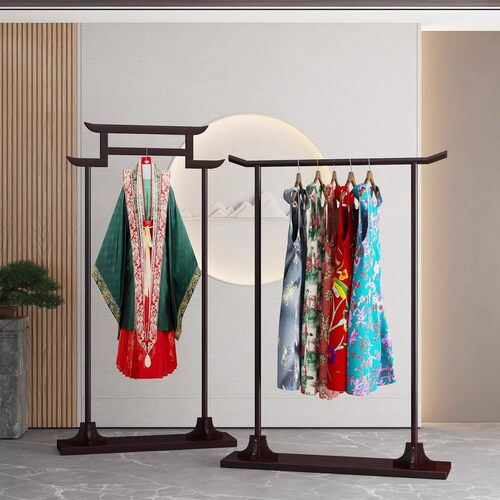 实木新中式落地挂衣架卧室家用衣帽架婚纱秀禾汉服展示架现代简约