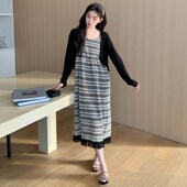 时尚 2024新款 洋气宽松时髦吊带裙两件套春秋 连衣裙套装 孕妇春夏装