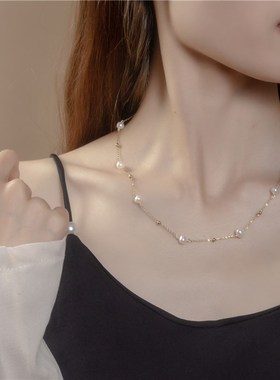 十里间  大珠小珠/甜美小清新淡水珍珠项链简约气质可调节锁骨链