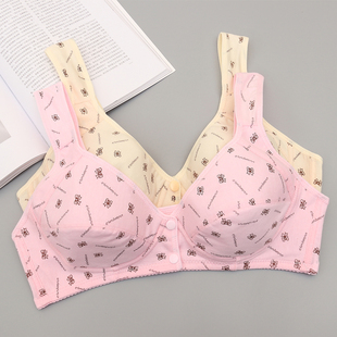 无钢圈全棉通用胸罩女 前开哺乳内衣加大码 中老年文胸背心式 薄款