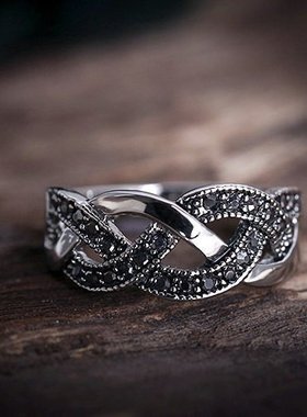 新品复古时尚装饰戒指树叶花藤编织镶钻戒指女个性树叶子食指尾戒