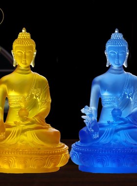 水琉璃宝蓝色药师药师佛佛像居家客厅佛堂供奉家用中式摆件