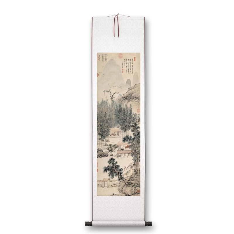 沈贞《竹炉山房图》客厅书房茶室山水风景挂画装饰画高清卷轴字画