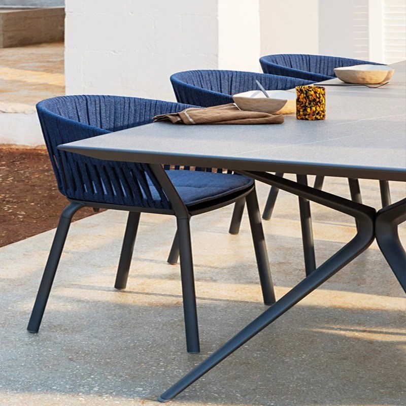 树忆休闲桌椅岩板庭院花园酒店别墅藤编餐椅北欧防雨晒家具