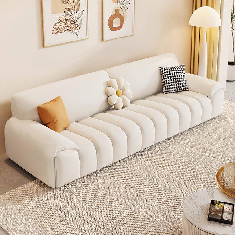 意式极简奶油风猫抓皮沙发客厅2024新款三人四人位直排钢琴键沙发