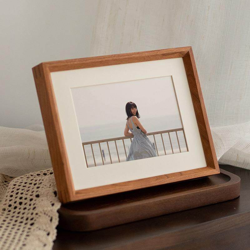 美式实木黑胡桃榫卯摆台相框67810寸全家福照片装裱相册摆件定制