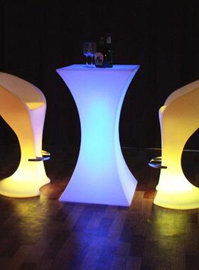 LED酒吧发光桌子方形鸡尾酒桌七彩变色吧台户外高脚桌KTV桌椅家具