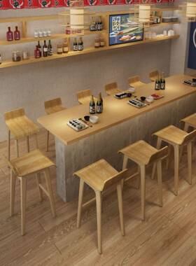 休闲弯板酒吧凳简约原木胡桃木色奶茶店酒店前台吧台椅创意高脚凳