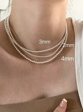 超细2mm珍珠项链女简约百搭气质颈链小众复古风轻奢高级感锁骨链