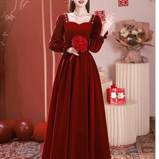 大码敬酒服新娘2024新款胖mm红色结婚高端订婚宴会高级感冬季长袖