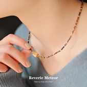 美拉德风 天然虎眼石串珠项链女秋冬百搭毛衣链轻奢锁骨链