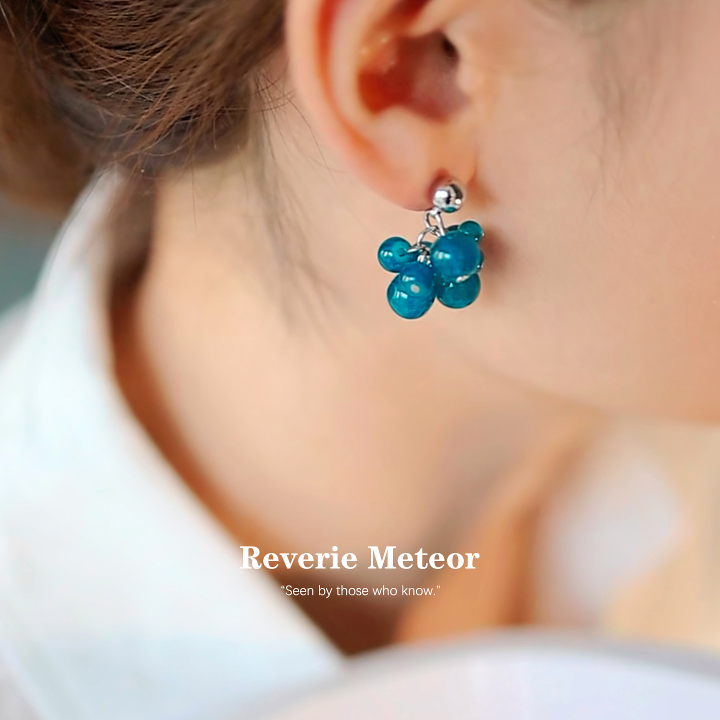 克莱因蓝葡萄串耳钉日韩INS