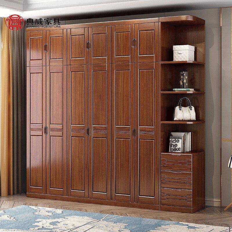 胡桃木新中式实木衣柜现代简约四门五门六门卧室家用经济型储物柜
