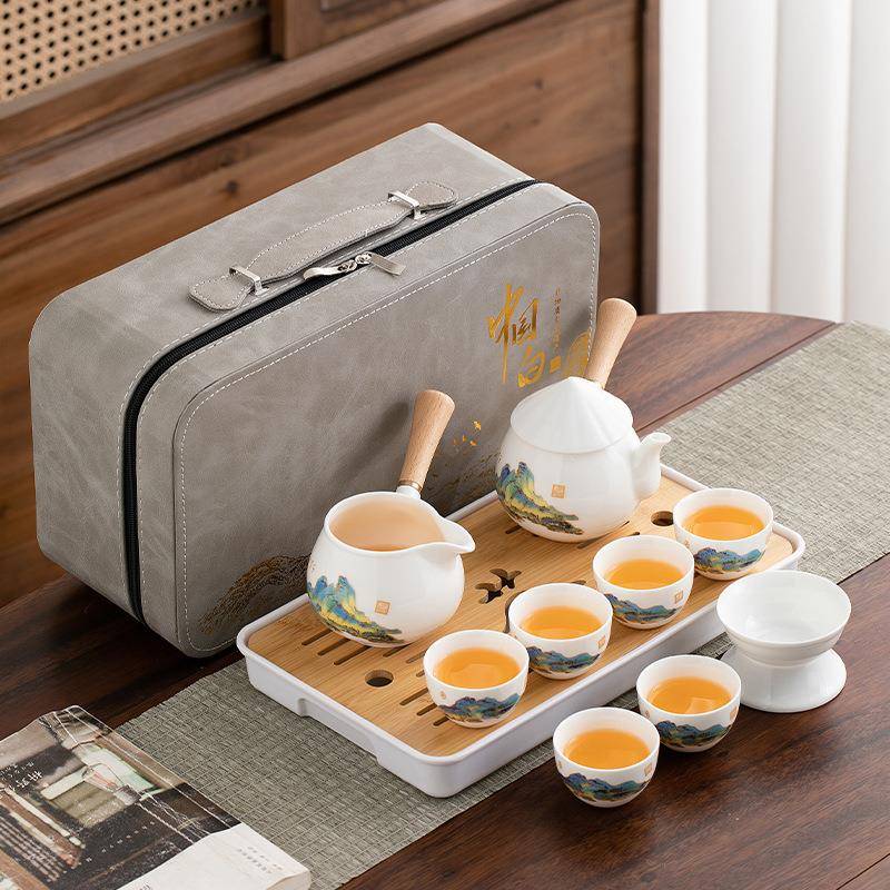 便携式旅行茶具套装中式随车露营户外功夫泡茶壶茶杯家用陶瓷茶盘