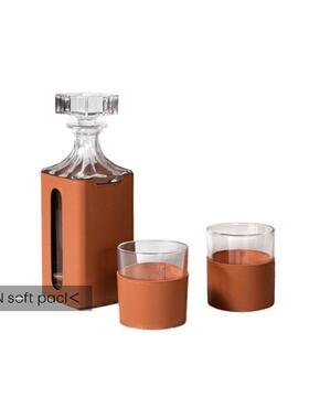 现代橙色皮革玻璃酒具套装客厅飘窗醒酒器装饰摆件餐桌茶几柜摆设