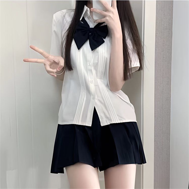 空栗鼠丸原创jk衬衫短袖风琴褶白色日系基础款角襟jk制服衬衫女夏