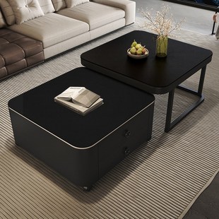 黑色桌垫轻奢高级感正方形防水防油双层双层茶几垫现代简约风桌布