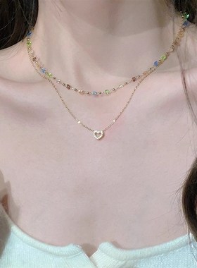 纯情爱心项链彩色多巴胺叠戴锁骨链颈链项链女款2024新款轻奢