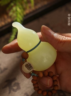 天然青玉石葫芦手把件古玩件桌面饰品摆件随身文玩送男友生日礼物