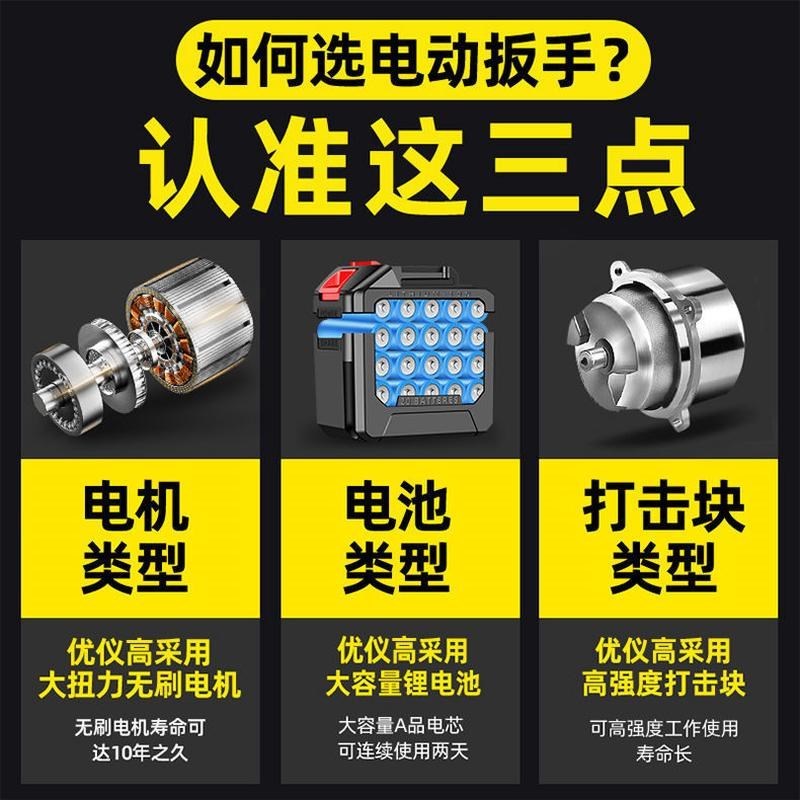 无刷电动扳手锂电充电扳手大扭力冲击汽车脚手架子工木工套筒风炮
