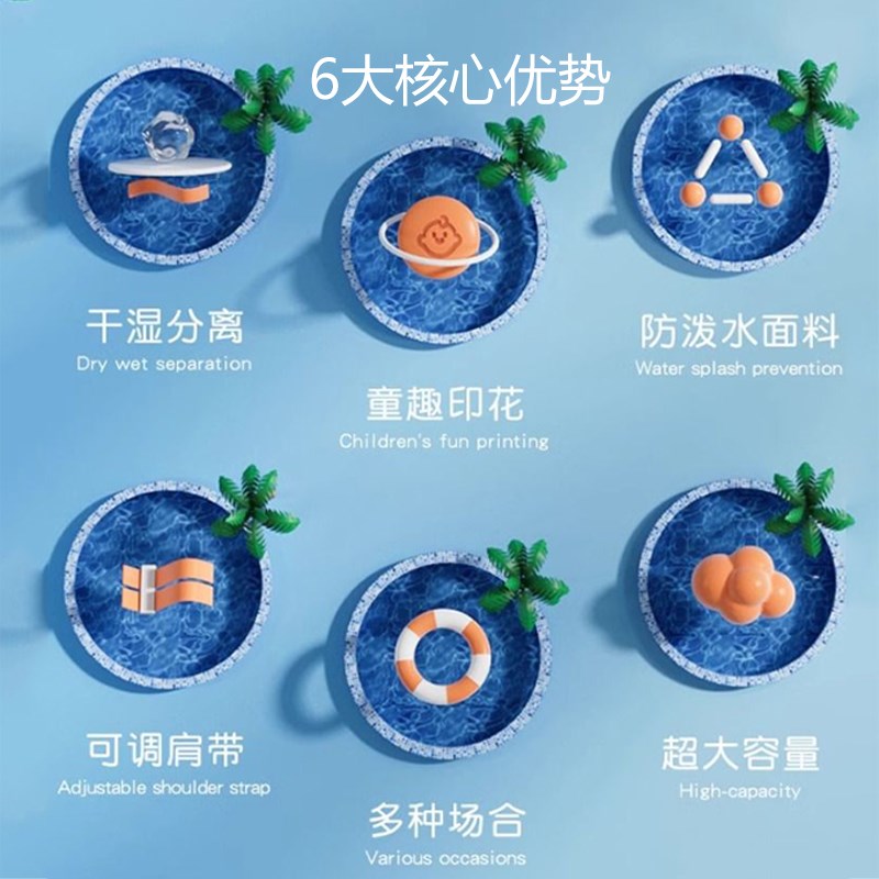 儿童游泳包大容量男女夏季玩水防水包干湿分离双肩包泳衣新收纳袋
