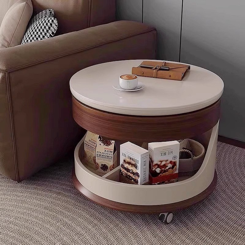 法式圆形可移动升降茶几复古沙发边几柜轻奢高级感客厅带轮小推车