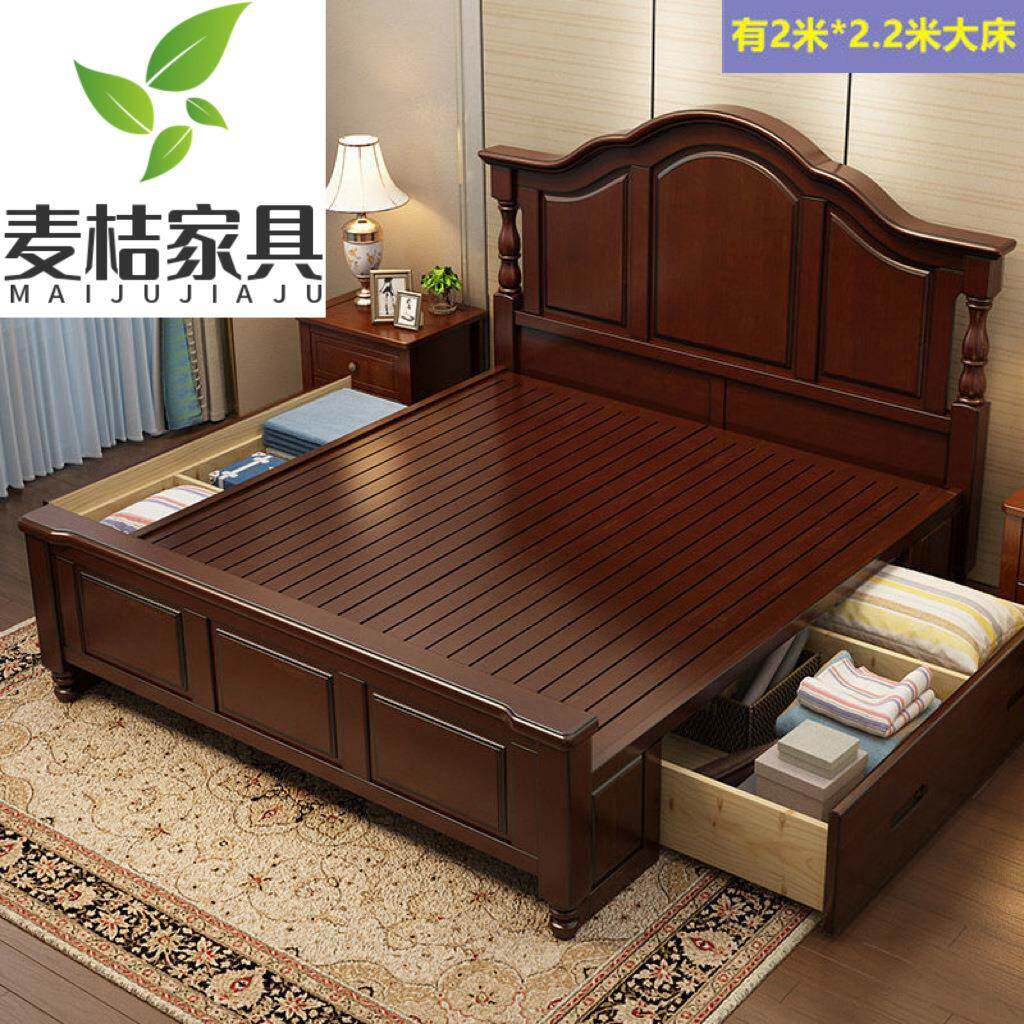 美式乡村罗马柱实木床1.8米2米双人主卧室1.5m公主白色现代储物床