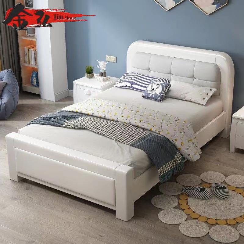 全实木儿童床1.2米小户型白色现代简约一米1.35宽1.5米双人储物床